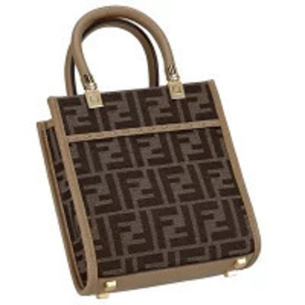 Fendi Sunshine Tote Bag brown FF jacquard canvas leather